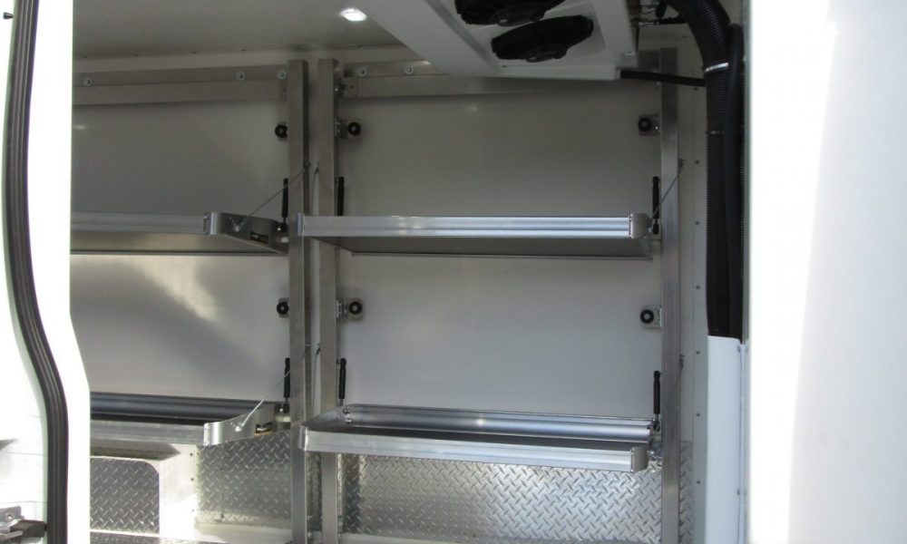 Interior view roof refrigerated van from side cargo door.