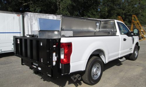 Tommy Gate G2 liftgate paired with Buyer's Products aluminum tool boxes.