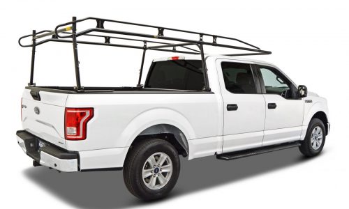 Ideal for most contractor uses, this medium duty truck rack from Kargo Master has a drop-down cross bar for full access to the bed.
