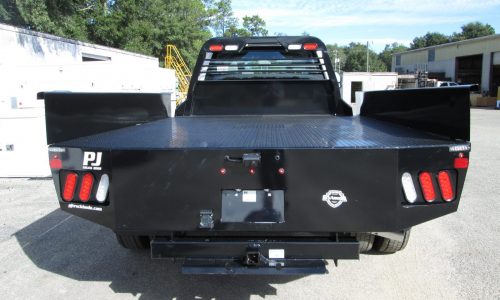 PJ Truck Beds GB model 11-foot bed with sides, rear strobes and receiver hitch.