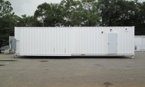 Laundry facility container, side view.