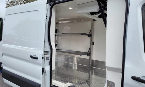 Fold Down Shelves in refrigerated van.